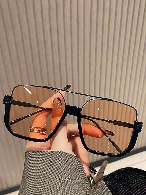 Unisex Fashionable All-match Tinted Lens Aviator Sunglasses, Vintage Trendy Sunglasses, Summer Sunglasses, Fashionable Sunglasses for Outdoor Activities, Sleek Rectangular Sunglasses