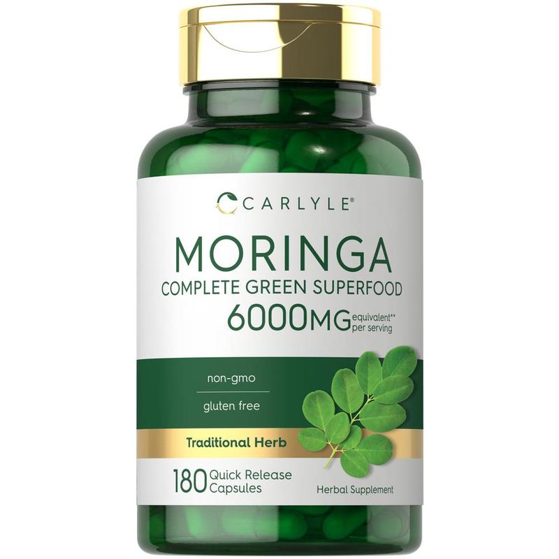 Carlyle Moringa Oleifera | 180 Capsules | Non-GMO and Gluten Free Supplement | Complete Green Superfood | From Moringa Leaf Powder