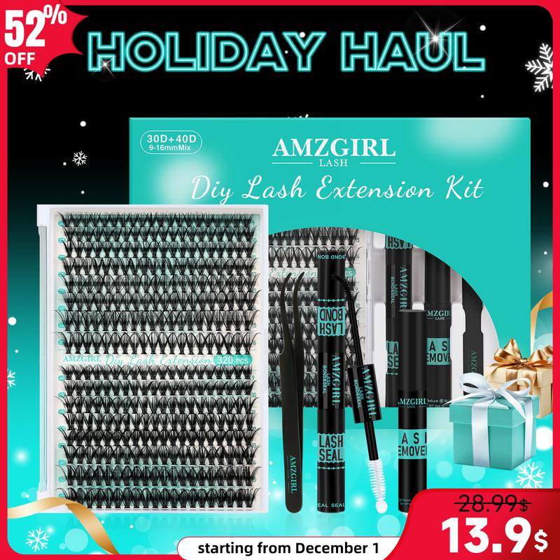 AMZGIRL LASH 320 Clusters DIY Cluster Lash Extension Kit 30D+40D 60D+80D Eyelashes Waterproof Bond and Seal DIY Lash Extensions Lash Clusters Waterproof Lash Clusters Kit  Makeup Cosmetic