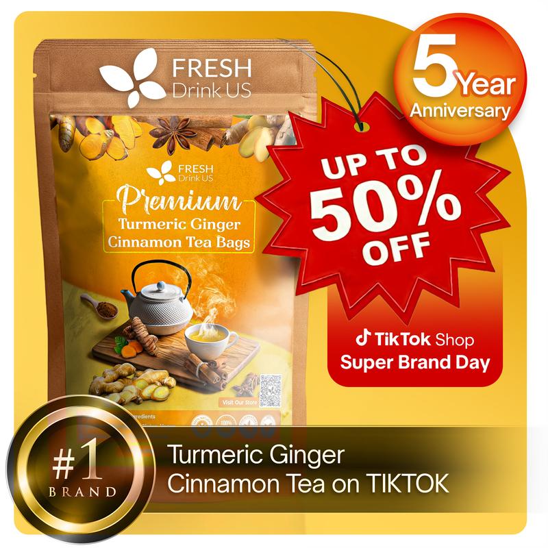ãFreshDrinkUSã Turmeric Ginger Cinnamon Tea, 100% Natural, Anti-Inflammatea. Eco-conscious Tea Bags. No Sugar, No Caffeine, No Gluten, Vegan. antiinflamma tea, looseleaf tea Beverage anti in flama tea ginger caffeine free Healthy Drink