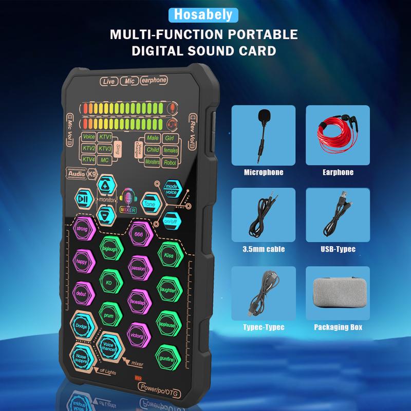HOSABELY SK9 Wired Small Handheld Live Sound Card Set – Portable Audio Interface with Microphones  Interface- for PS5/PC/Android/Iphone Streaming