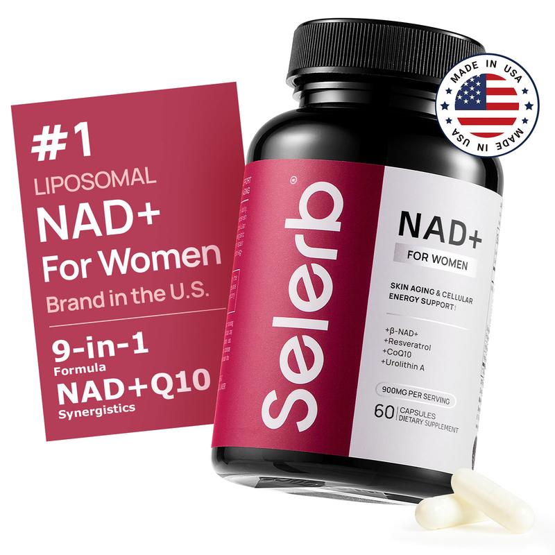 Selerb NAD+ Supplement for Women NMN Alternative Liposomal -β-NAD+, Trans-Resveratrol, CoQ10, D-Ribose - Supports Cellular Renewal, Energy & Skin Health - 60 Capsules Fathersdaygift Healthcare  Dietary Vitamins