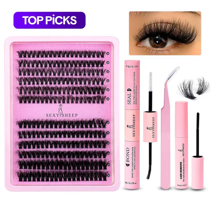 Natural-Look Fluffy Volumized False Eyelashes, Eyelash Extension Set, Eyelash Clusters with Tweezers, Glue and Lash Remover, Professional Eye Makeup Accessories for Women #GLOBAL PICKS