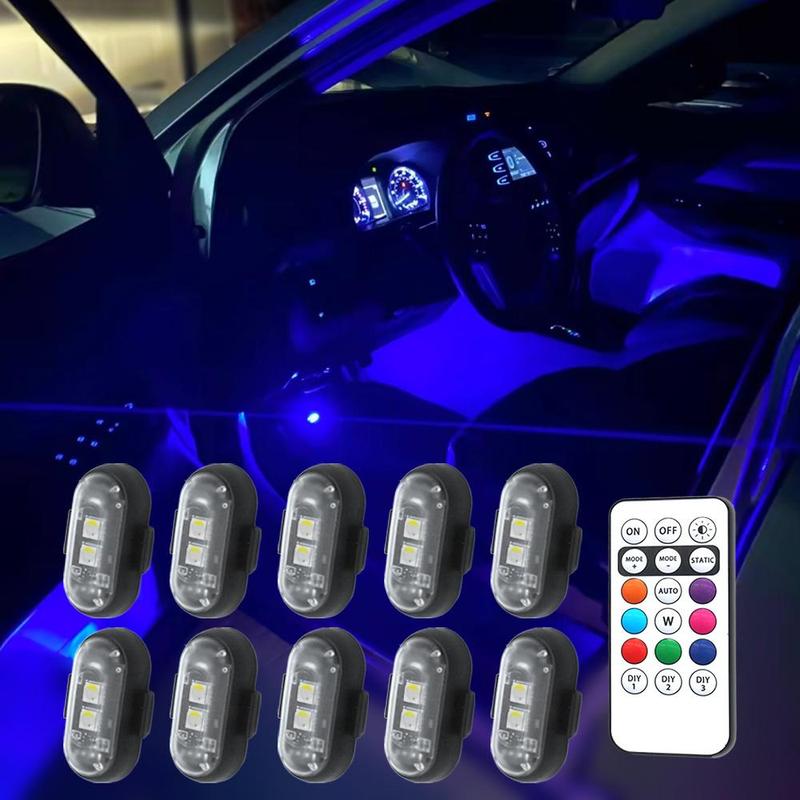 Wireless Remote Control Car LED Lights, USB Rechargeable Colorful LED Light with Remote Control, Motorcycle Flashing Warning Light, Decorative Light
