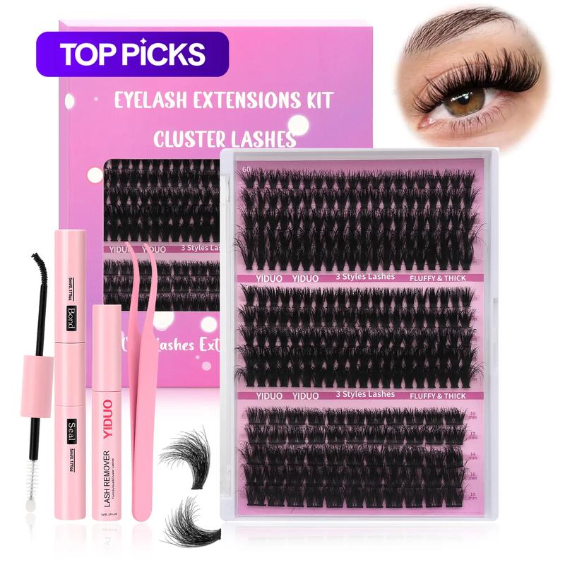 Eyelashes Extension Set, 60D & 80D & Volume Lashes Clusters, Individual Lash Extensions Kit, 10-18mm D Curvature Lash Extensions Kit with Lash Bond and Seal, Lash Remover, Lash Tweezers, DIY Lash Clusters at Home, Eyelash Enhancing Set, Eyelash Box