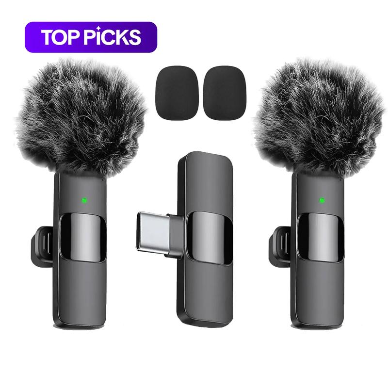 Wireless Lapel Microphone with Noise Reduction, Plug-and-Play Phone Mic for iPhone and Android, Recording Mic for Live Streaming, Live Broadcasting Equipment, Vlog, Interview, Lavalier Mic, Clip on Mic