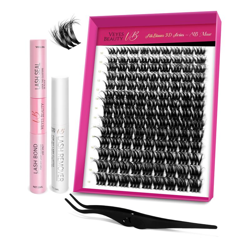 VEYESBEAUTY VB-Muse 3D Volume Cluster Lashes Individual Lash Extensions Layered Fluffy Eyelashes Wispy Faux Mink Lash Newbie's Five-Second DIY Mixed Length Large Tray for Self Application Makeup at Home Cosmetic Eyelashes Extensions