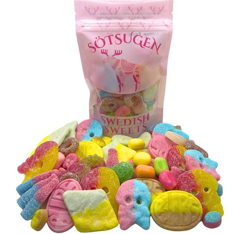 Swedish Candy Mix with BUBS - 1/2 lb Snack Bonbon - Sweet & Sour, with Watermelon, Banana, Strawberry Blueberry, Lemon, Sugar - Swedish Sweets