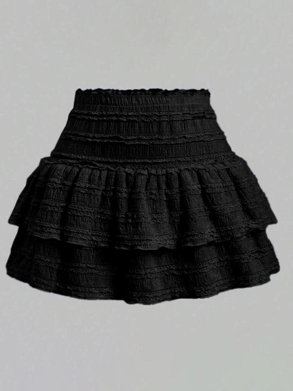 Women's Pleated Ruffled Mini Skirt with Lace High Waist Woven Attached Leggings Gathered Double-Layer Flared Design Comfortable, Soft, Breathable Fabric Short Skirt Suitable for Outdoor Leisure Activities Daily Wear Back to School