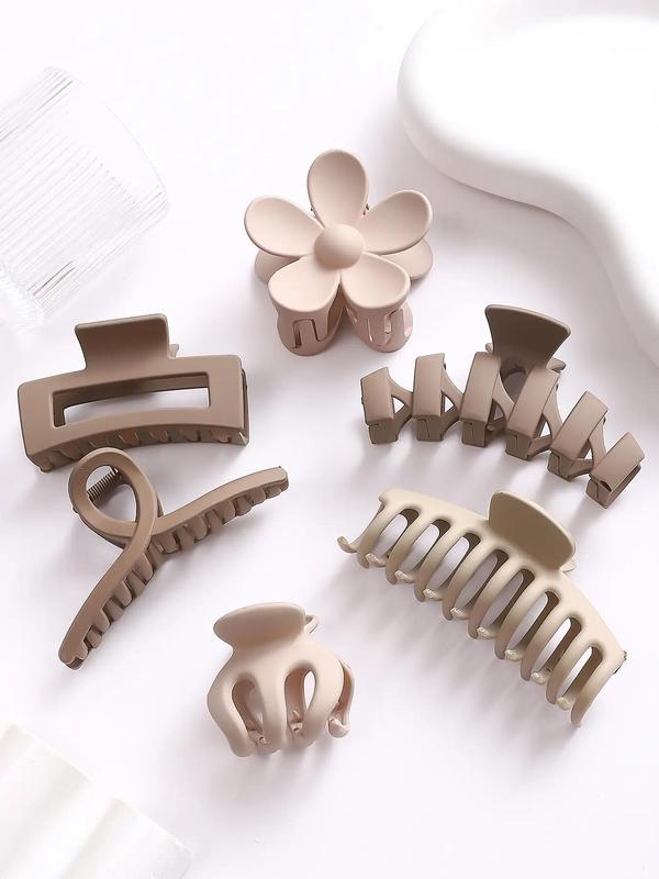 Solid Color Hair Claw, 6 Counts Flower Shaped Updo Shark Clips, Casual Fashion Hair Accessories for Women & Girls, Minimalist Headwear Suitable for Thick Hair, Fall Outfits, Earthtone Fall Freshness & Fall Outfits, Barrettes