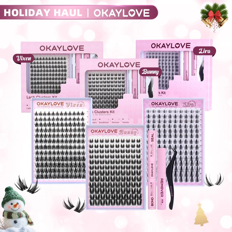 OKAYLOVE Bunny Lash CLusters Kit, Okaylovelashes Manga Lash Extension with Waterproof Long-lasting Lash Bond and Seal,Tweezers and Remover for DIY Eyelash at Home Easily, Natural Makeup Girl Gifts #Summervibes