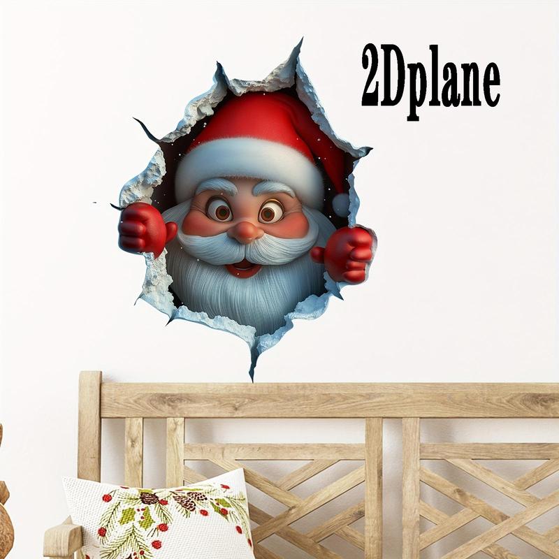 Creative Christmas Santa PVC Wall Sticker, 2D Cartoon Design for Living Room Background Decor, 11.81x11.81 Inch Holiday Decoration, Decoration Items