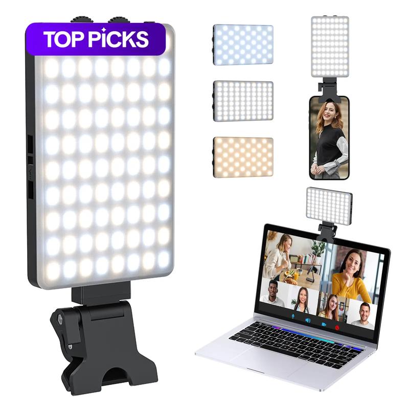 Selfie Light Clip, Adjustable Color Temperature and Brightness Fill Light, 2000mAh Rechargeable Portable Phone Selfie Panel Light for Phone, Laptop, Makeup and Live Streaming