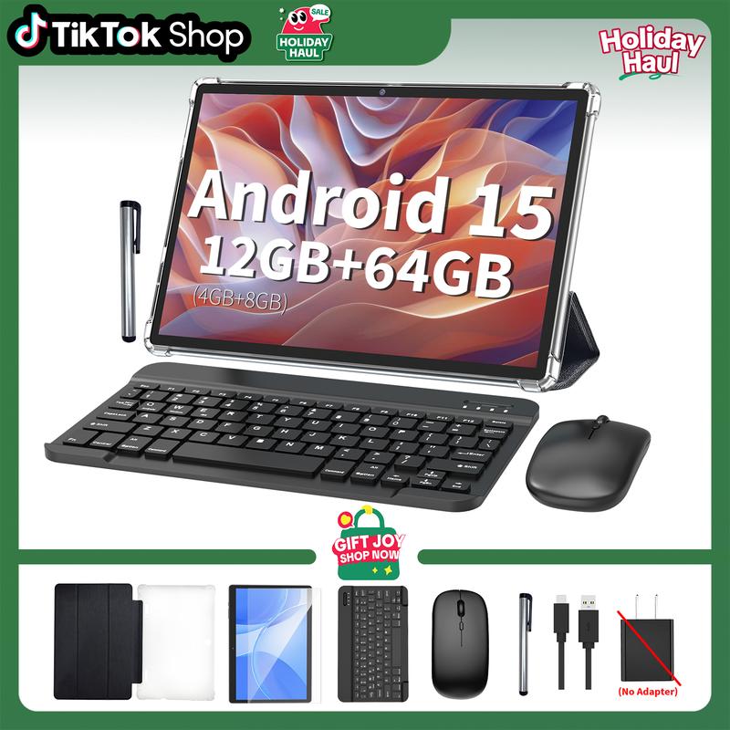 ãMothersdaygiftãPYNAREL Android 15 10.1 Inch Tablet, 2 in 1 Portable Device with Keyboard, Mouse, Case, Stylus, Dual Camera