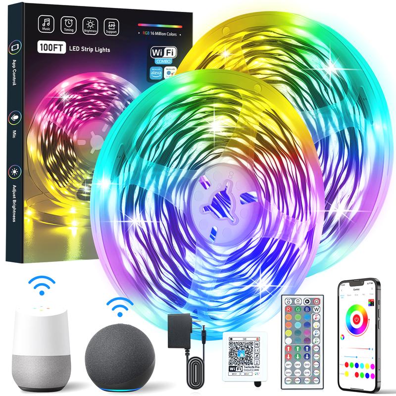 KEXU WiFi Led Strip Lights Smart Led Light Strip Work with Alexa & Google Assistant RGB Music Sync Color Changing Led Light for Bedroom Decors, Remote Led Light, Rgb Colorful Led