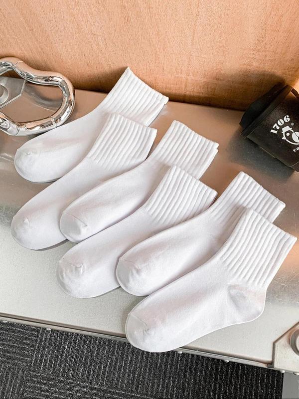 Women's Plain Crew Socks, Sweat-absorbing Anti-odor White Socks,  Multipack Basic Mid-calf Socks for Ladies, Women's Hosiery
