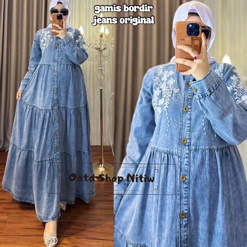 OOTD - Gamis Muslim Bordir Flower