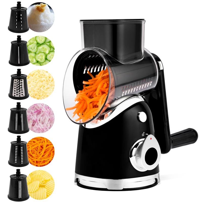 SUSTEAS Vegetable Food Chopper with 6 Design Blades, Powerful Suction Cup Base, 1 Blade Storage Rack & Rotating Cheese Gyro Cutter Kitchen Utensils New Beige summerwins
