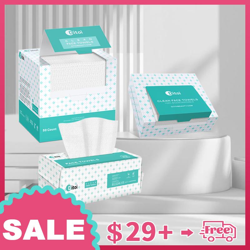 Ditoi Disposable Face Towels, Thick & Highly Absorbent Dry Wipes, Biodegradable Plant Fiber Single-use Bath Cloths, Durable Towelettes, Eco-Friendly Outdoor Sports Towels