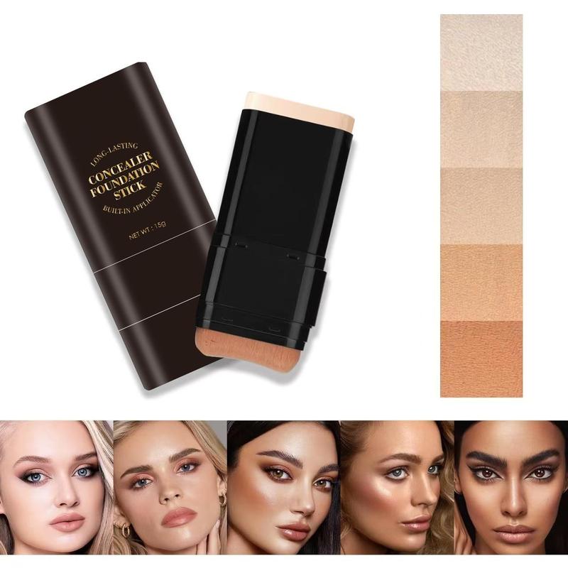 Luminous Dual-Ended Concealer Foundation Stick with Built-in Brushes  24H Long-Lasting Waterproof Sweatproof One-Swipe Even Flawless Base Clear Radiant Skin Foundation Stick