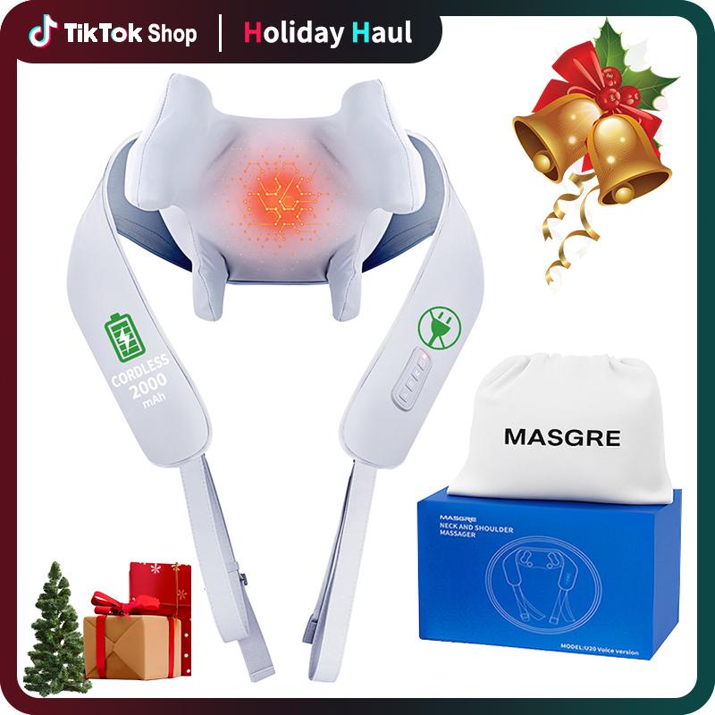 MASGRE Cordless Neck and Shoulder Massager with Heat â 6D Deep Kneading Electric Massage Pillow for Neck, Back, Legs, and Full Body Relaxation â Perfect for Home, Office and Car. Gifts for Mom, Friends and Wife mothersdaygift