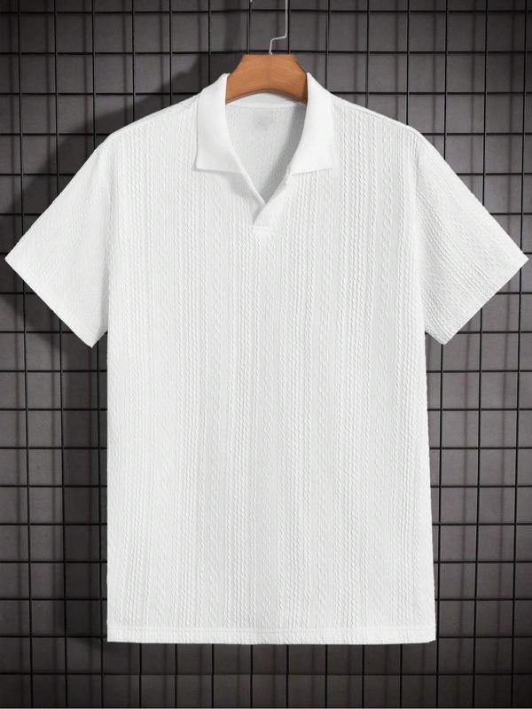 Men's Solid Jacquard Knit Polo Shirt, Regular Fit Casual Short Sleeve Collared Top for Summer, National Day Clothing, Fashion Menswear Men's Clothes for Daily Wear