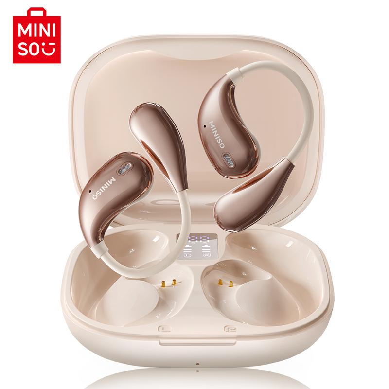 MINISO X33 Wireless Earbuds Open Ear Earbuds Bluetooth 5.4, IPX5 Waterproof,35Hrs Playtime,On Ear Headphones Immersive Premium Sound Long Distance Connection Headset with Charging Case,Light-Weight Headphones Built-in Microphone