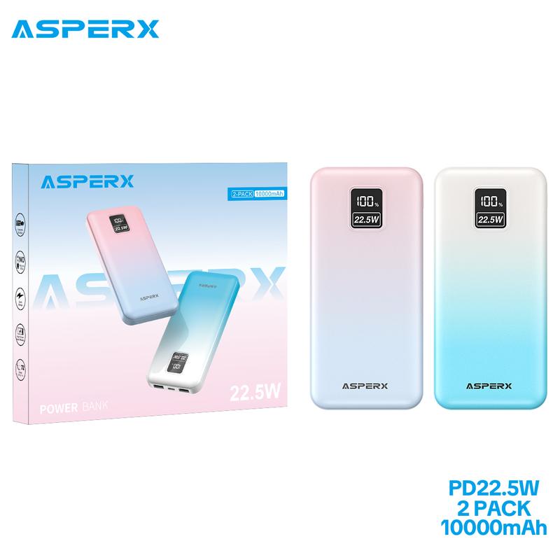 AsperX 2 pack 10000mAh Power Bank,  Portable Charger with Digital Display, 2 USB-C Ports, 1 TYPE-C Port, Compatible with iPhone 17/16/15/14 Series