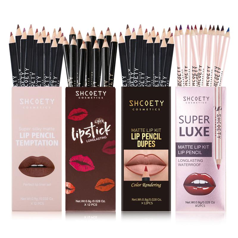 Holiday Gift Set, Matte Velvet Finish, Bold Color Lip Liner, Precise Lip Shaping, Soft Yet Firm, Smooth Application, Water Proof, 12/48 Pieces, Women's Makeup Kit