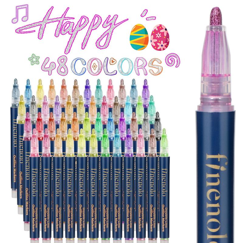 FINENOLO Outline Shimmer Markers, 36 & 48 Glitter Metallic Gel Pens for Coloring, Tween Teen Girl Christmas/Birthday Gifts Trendy Stuff, Cool Fun Art Crafts School Journaling Supplies for Kids Girls Ages 4 8 10 16 Year Old TikTokShopBlackFriday