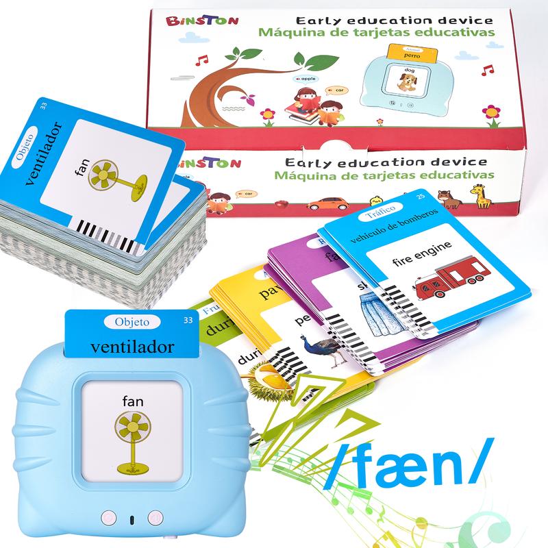 Spanish & English Talking Flash Cards for Toddler, Bilingual Flash Cards Learning Montessori Toys with 224 Sight Words, Speech Therapy Toys for Children Sensory Preschool Education Gifts