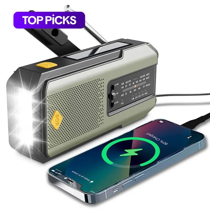 Hand-Crank/Solar-Powered Radio, Multifunctional Radio, Portable Survival Radio, Emergency Radio with 2000mAh Power Bank & LED Light, Portable Compact SOS Alarm Weather Radio for Outdoor Use, Essentials Gift #GLOBAL PICKS