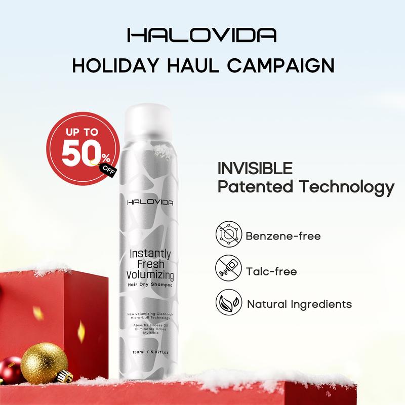 Halovida Instant Fresh Volumizing Invisible Dry Shampoo - Organic Cleansing Conditioner for Voluminous & Hydrated Hair, Absorbs Oils,Gentle,Clarifying Shampoo(150ml/60ml),#SummerVibes #petlovers