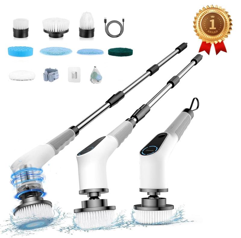 HalloweenCleanup!Dovety Spin scrubber electric cleaning brush, powerscrub brush, floor brush,scrubbing brush, with 8 Replaceable Brush Heads and 3 Adjustable length Handle, 2 Adjustable Speeds for Bathroom, Household Cleaning Supplies ,Portable Durable
