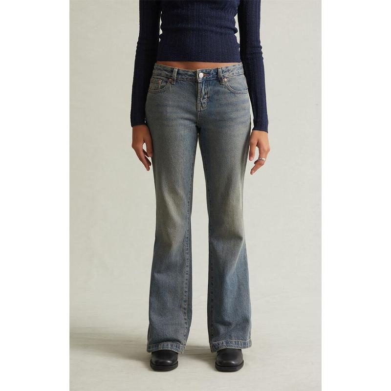 Pacsun Jade Low Rise Bootcut Jeans Button Pocket Dark Blue