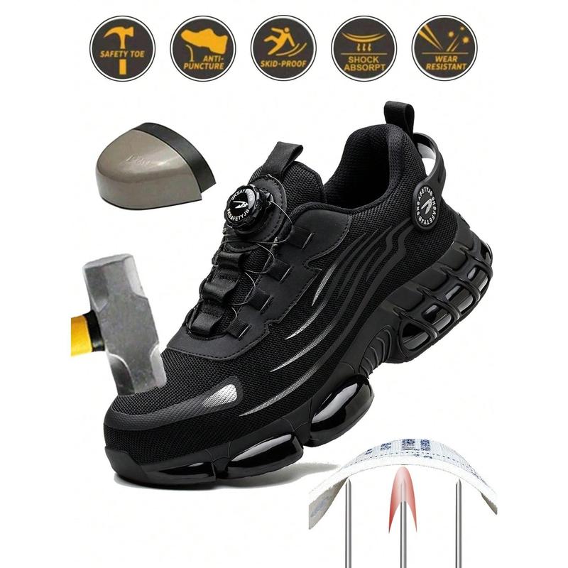 Unisex Anti-Smash Safety Shoes, Steel Toe Caps, Anti-Slip, Breathable,Industrial Construction Sports Rotatory Lace-Free Casual Hiking Shoes Black Gray