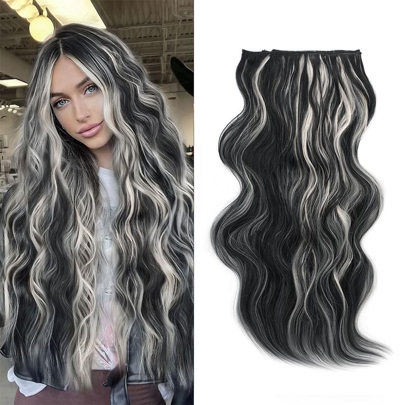 #SummerVibes QBEAUTY 24-Inch Invisible Clip-in Hair Extensions, Thick Natural Synthetic Soft Hairpieces, Double Weft with 4/3/2 Secure Clips, Long Wavy Synthetic Extensions for Women