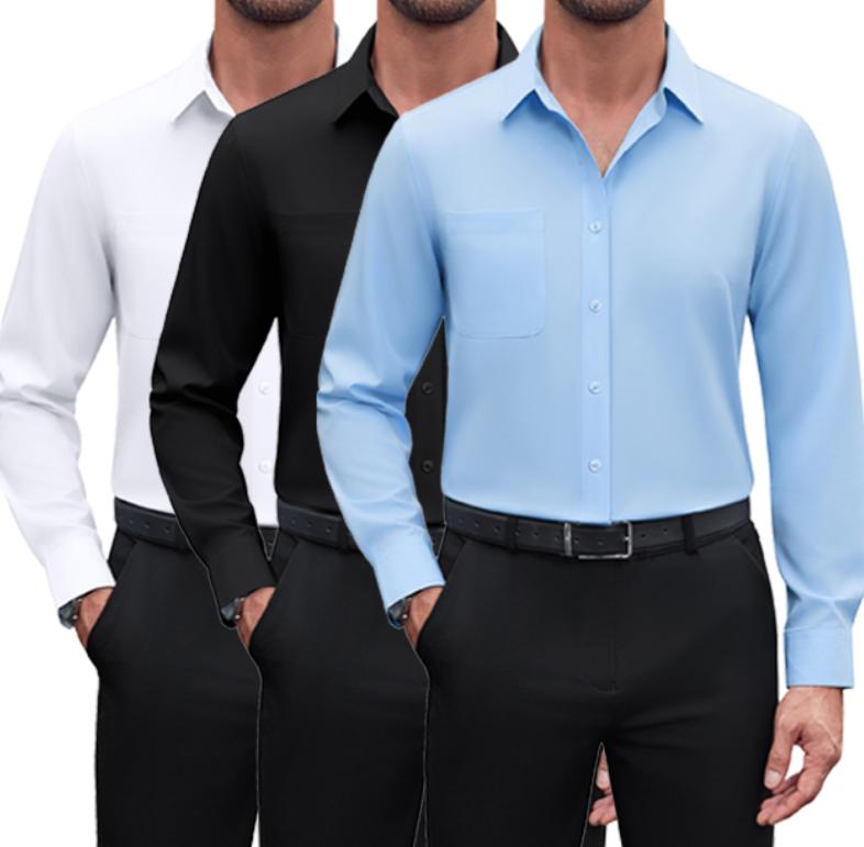 Alimens&Gentle Men's Dress Shirts 4-way Stretch Long Sleeve Collared Solid Wedding Dating Button Down Shirts Business Casual Breathable Outfits Menswear  FathersDayGift