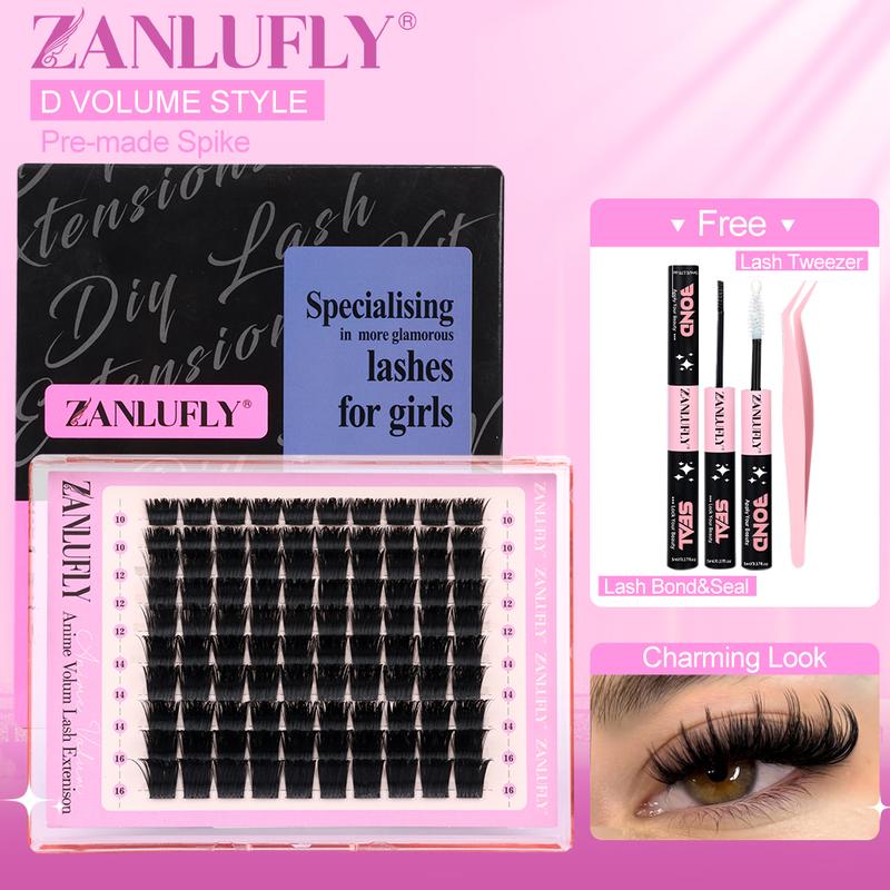 zanlufly Lash Clusters KIt D Curly Lash Extension Kit Volume Thick Eyelash Extension Kit Full Mega Individual Lashes Kit Comestic Makeup TikTokShopBlackFriday