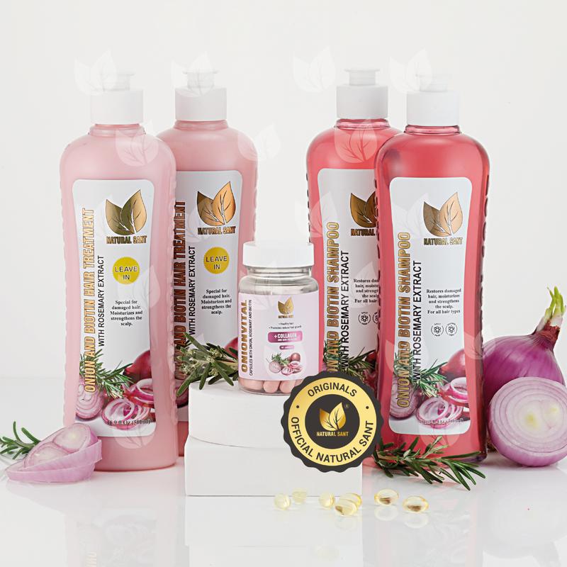 Natural Sant - BUNDLE: 2 Onion, Rosemary and Biotin sets + 1 FREE Onionvital capsules with COLLAGEN | Comfort Cleanser Shampoo
