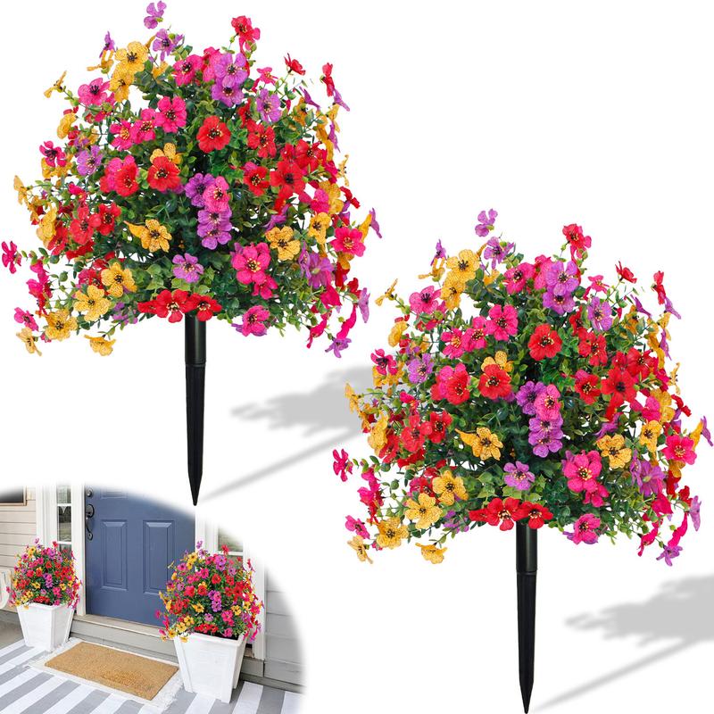Artificial Flowers for Outdoor Indoor Garden Home Decoration, Plastic Faux Flowers, Faux Flower Daisy with Eucalyptus Leaves Fake Plants Greenery Boxwood Porch Patio