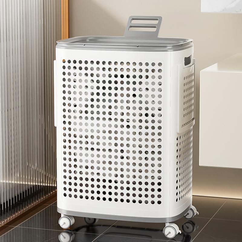 UFORU Laundry Basket with Wheels, White & Gray, Ventilated & Odor-Resistant, Portable Rolling Storage with Lid, Size Details in SKU Images, Assembly Guide in Main Image & Description
