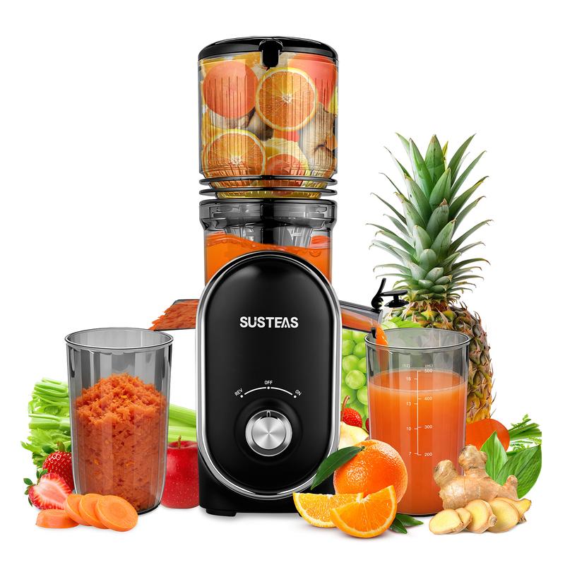 SUSTEAS Cold Press Juicer, 5.3 Inch Large Feed Opening, Slow Masticator Chute, For Whole Vegetables and Fruits, High Yield, Easy to Clean Springtok Steel