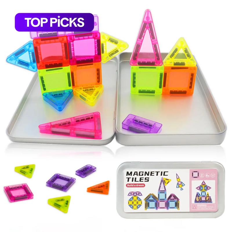 26/42/57 pieces 1 set Mini Magnetic Tile Building Blocks, Magnetic Building Tiles, Magnetic Construction Set, Building Sets, with Iron Box for Portable Play, Perfect for Gifts and Easy Storage, Safe for Kids