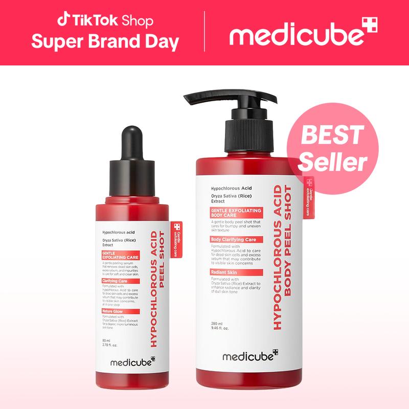 [medicube] Hypochlorous Acid Rice Peel Shot Duo For Face & Body | Gentle Exfoliating Serum for Dead Skin Cells & Pore Care, Blackheads & Excess Sebum Control | Rice Extract, Hypochlorous, Panthenol for Hydrating & Smoothing Care
