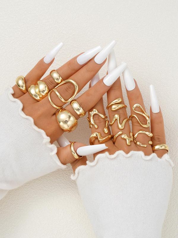 Women's Elegant Fashion Alloy Cuff Wide Stackable Rings, Casual Irregular Accessories for Women, Trendy All-match & Exquisite Jewelry for Birthday Gift