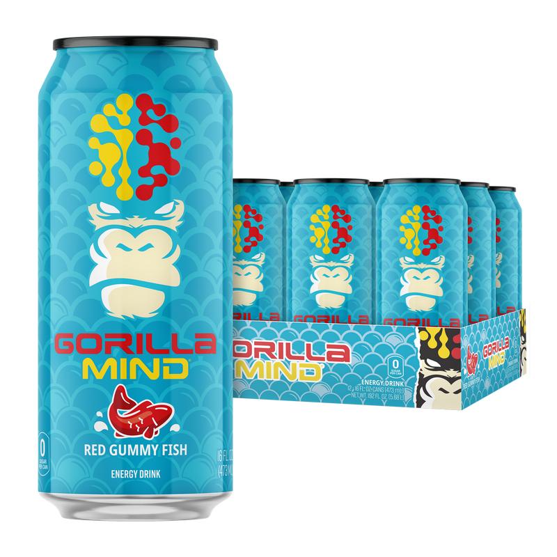 Gorilla Mind Sport Energy Drink Beverage - Sugar-Free, Gluten-Free, Non-GMO - 200mg Caffeine with Nootropics - Adults-Focused (Case of 12)