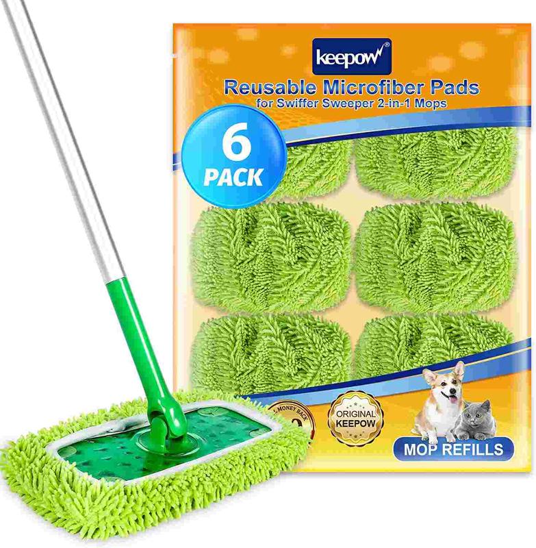 KEEPOW Dry Sweeping/Wet Mopping Reusable Cloths for Swiffer Sweeper Mop Deluxe Reusable & Washable Microfiber Mop Pads for All 10 Inches Flat Mop (Mop is Not Included)