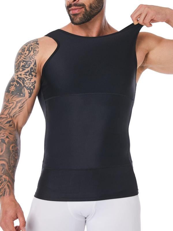 Men's Solid Color Plain Compression Shaper Top, Waist Trainer Vest, High-Stretch Tummy-Control Shapewear Tank Top for Men, Compression Tops