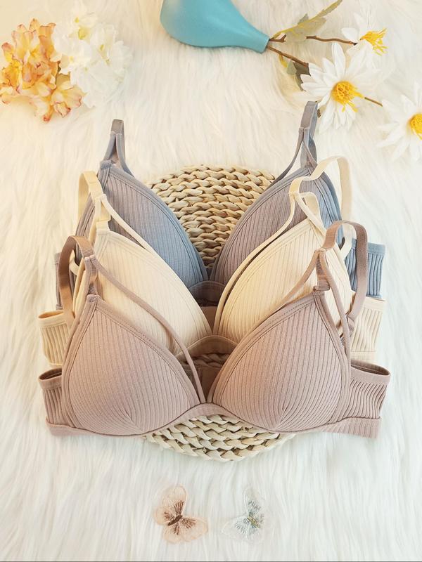 Women's Plain Lightweight Knit Cut Out Wireless Fitted Bra, Soft Comfortable Adjustable Strap Bra for Everyday Wear, Ladies Lingerie for All Seasons, Casual Comfy Bras